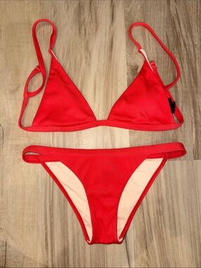 La Hearts Red Triangle Bikini Set